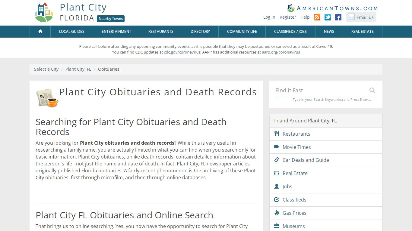 Obituaries Plant City FL - Plant City Death Records