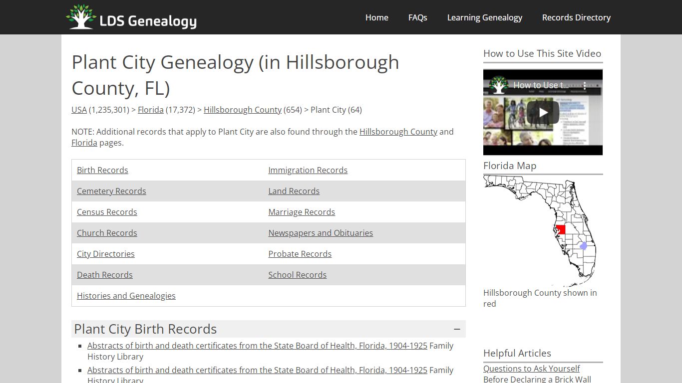 Plant City Genealogy (in Hillsborough County, Florida)